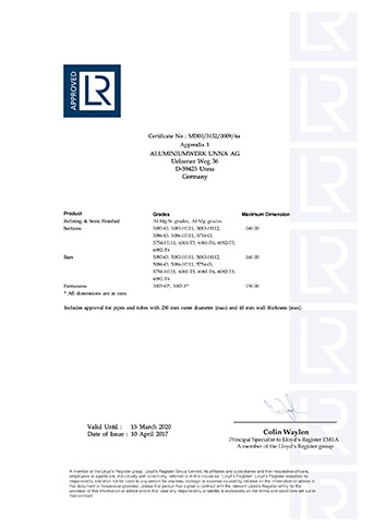 英国劳氏船级社船用铝合金精炼及半成品、-型材、棒材和挤压件制造商认证